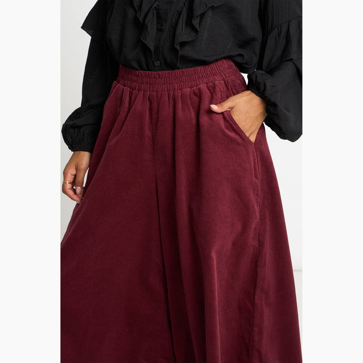 Cord Wide Leg Culottes in Berry