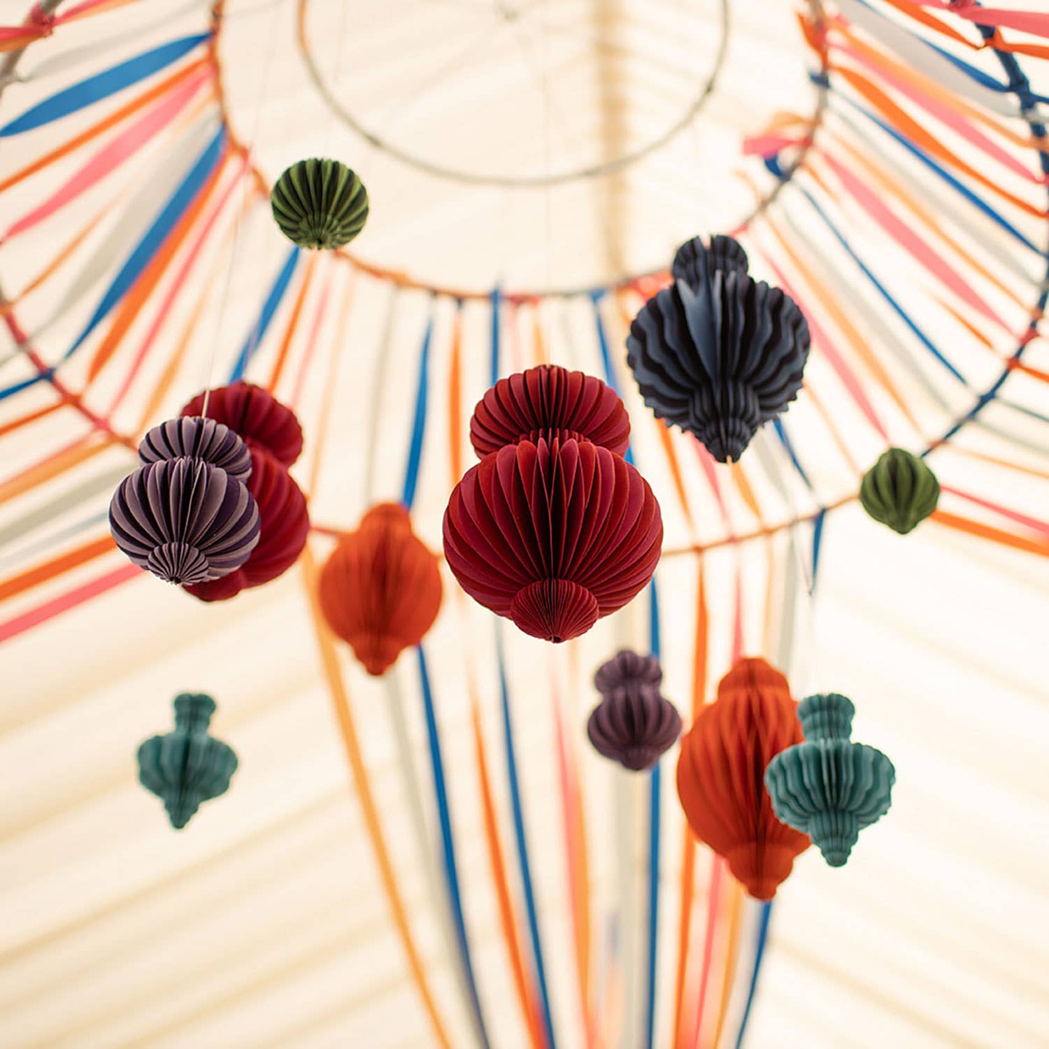 Indian Recycled Paper Fold-Away Bauble Decoration: Navy