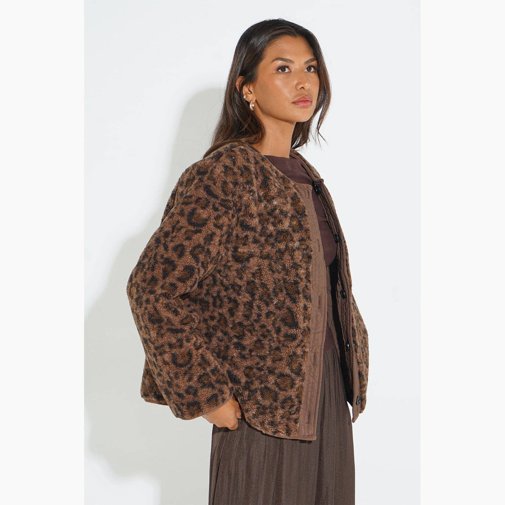 Leopard Print Reversible Jacket in Brown