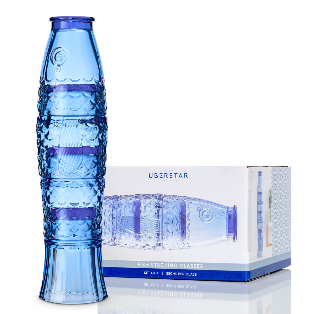 Fish Stacking Drinking Glass - Set of 4 - Blue