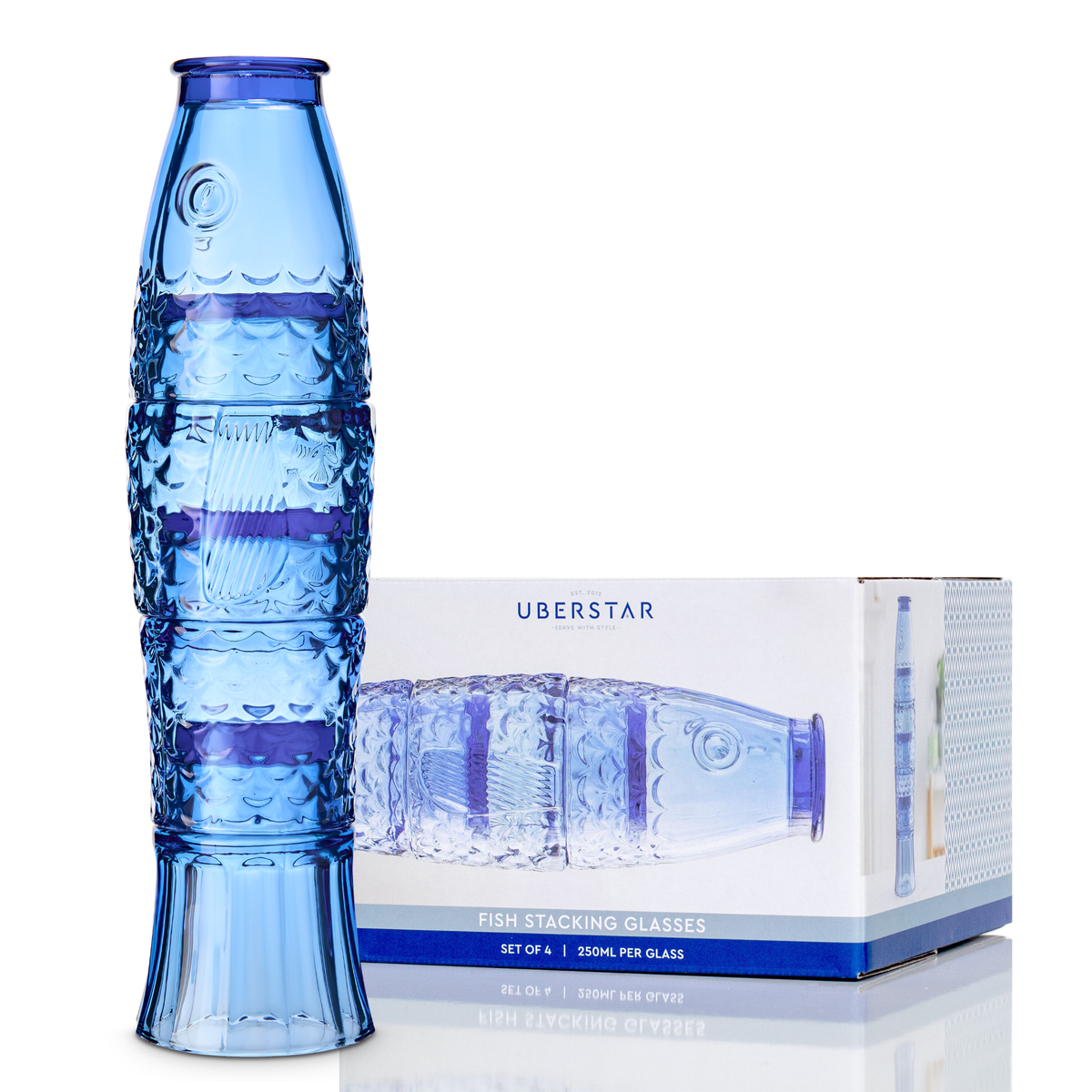 Fish Stacking Drinking Glass - Set of 4 - Blue