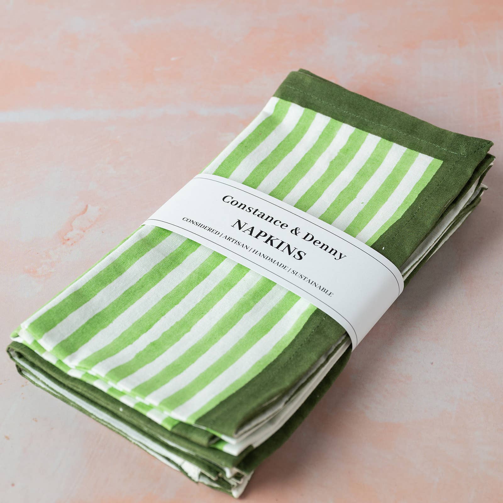 GREEN STRIPE set of 4 cotton napkins
