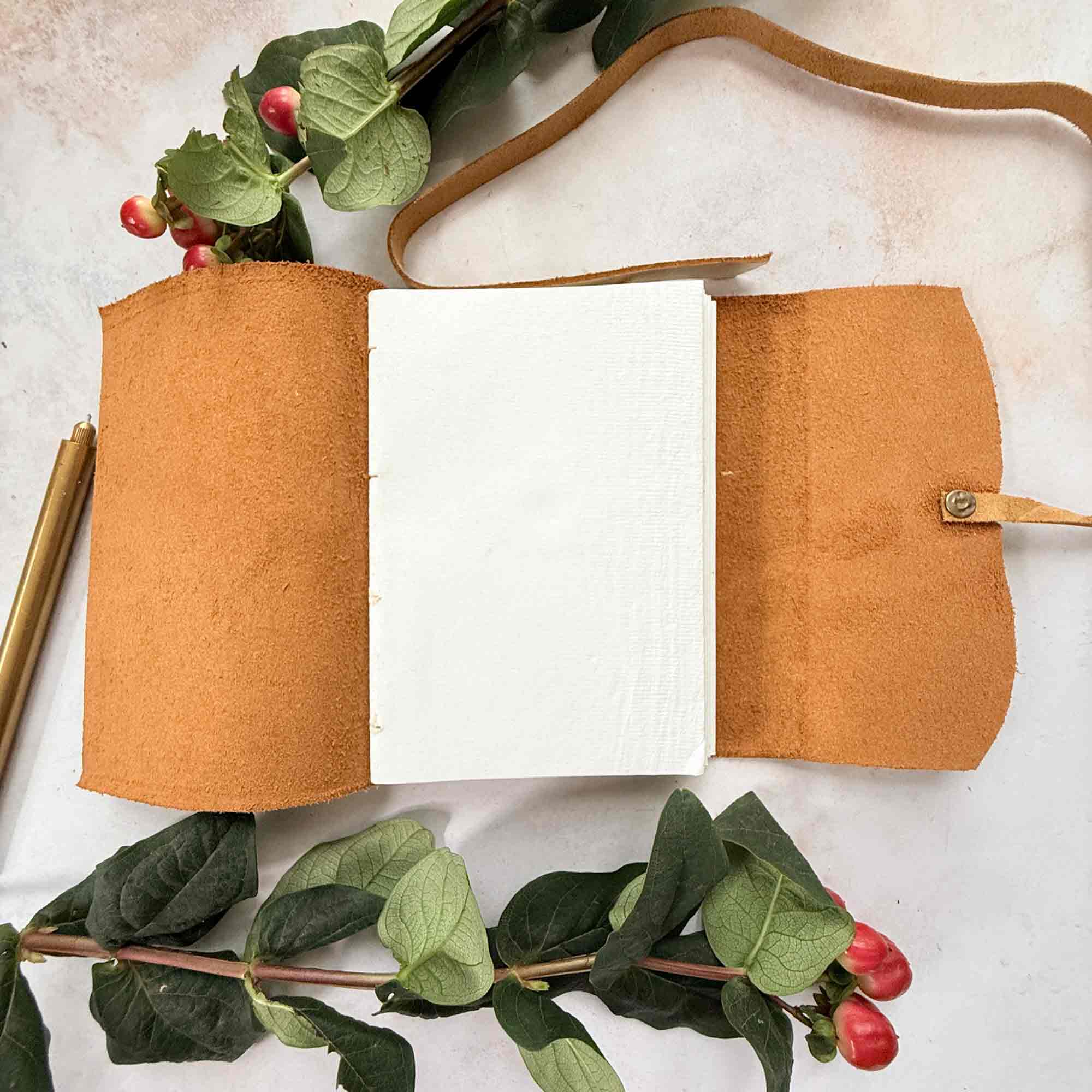 A6 Handmade Leather Notebook in Metallic Gold | & Gift Bag