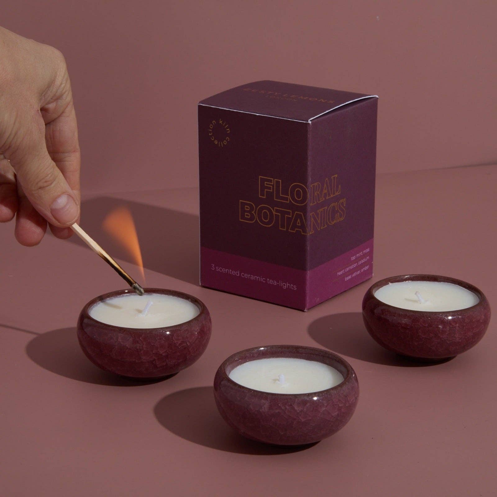 Contemporary Kiln Burgundy Tea Lights - Floral Botanics