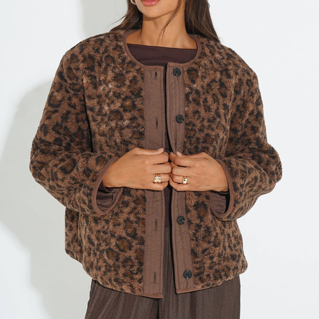 Leopard Print Reversible Jacket in Brown