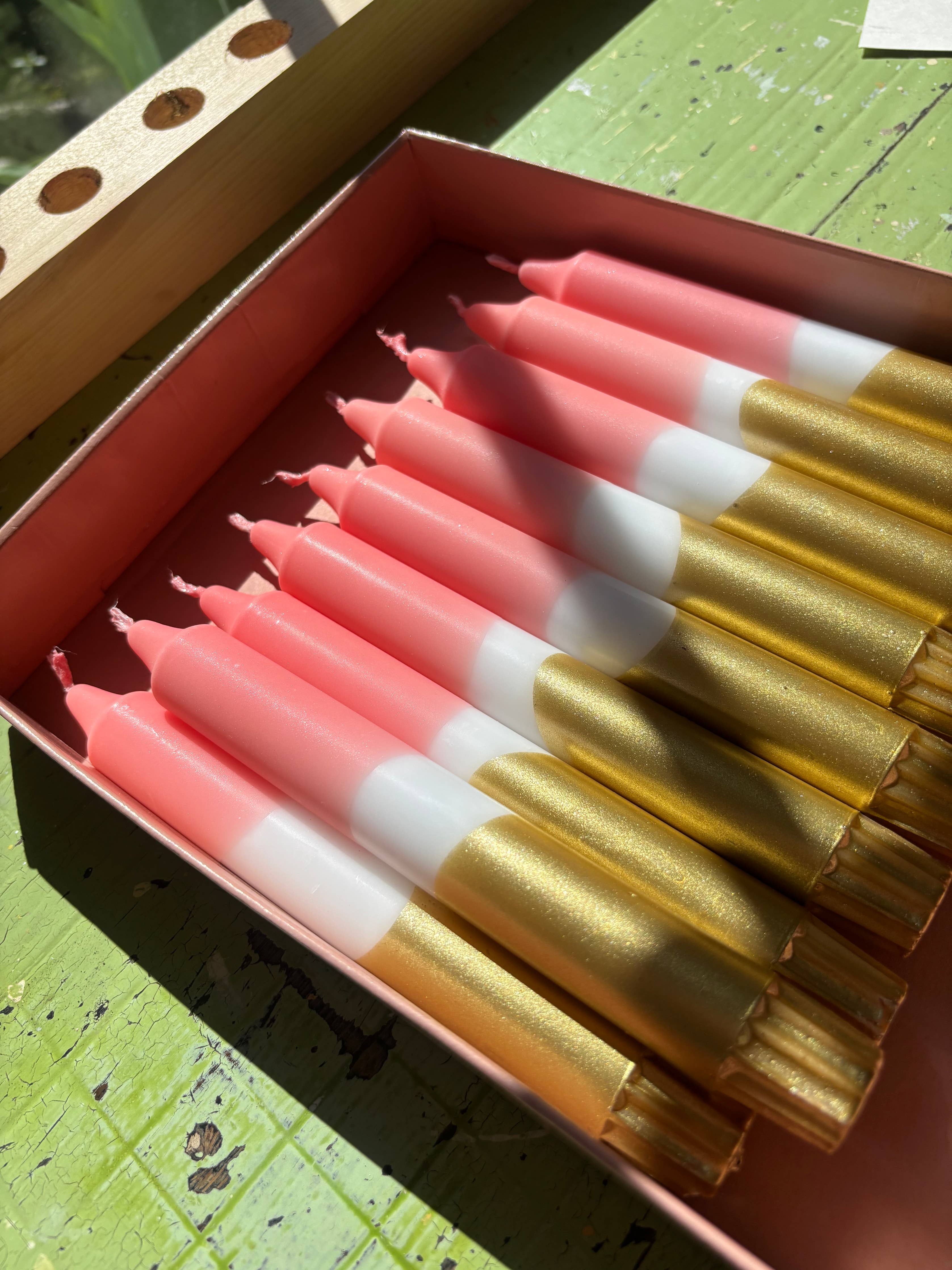 Colourful ‘Golden Rose’ Hand Dipped Candles Pink & Gold  