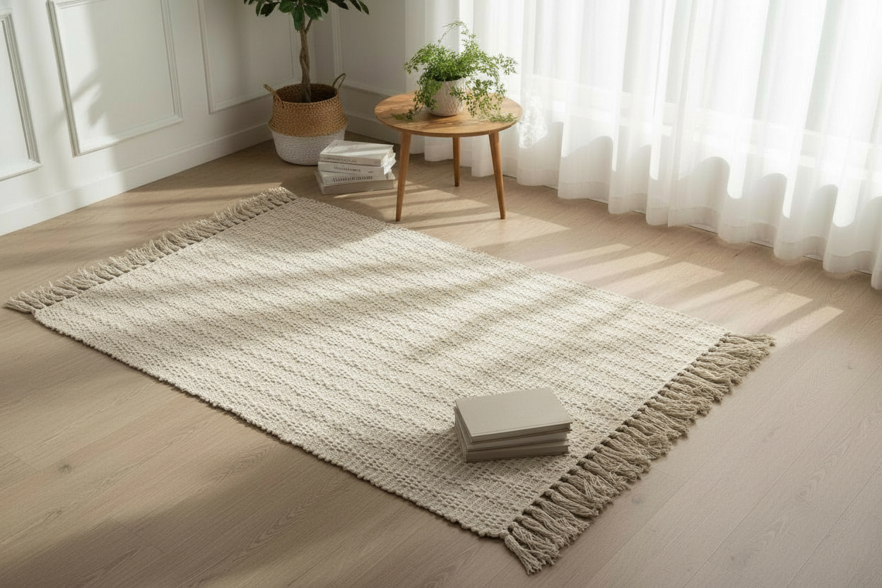 Handloom Cotton Rug: 90x150cm