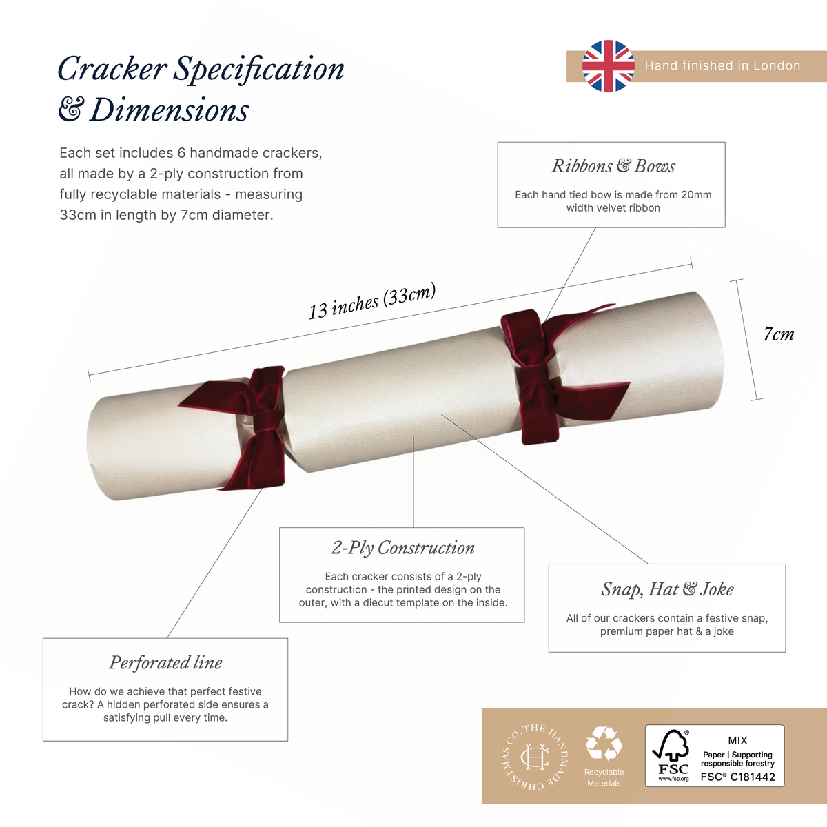 White Christmas - Handmade Luxury Christmas Crackers (6pcs): Family Fun & Games