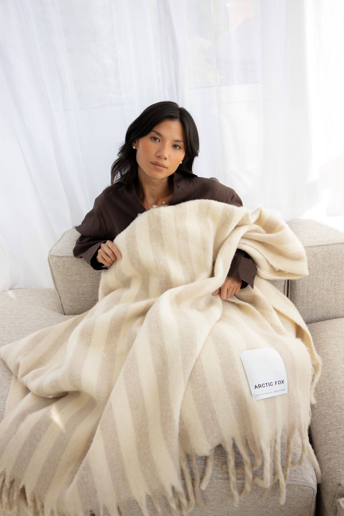 The Wool Stripe Throw - Pale Taupe Stripe - AW25
