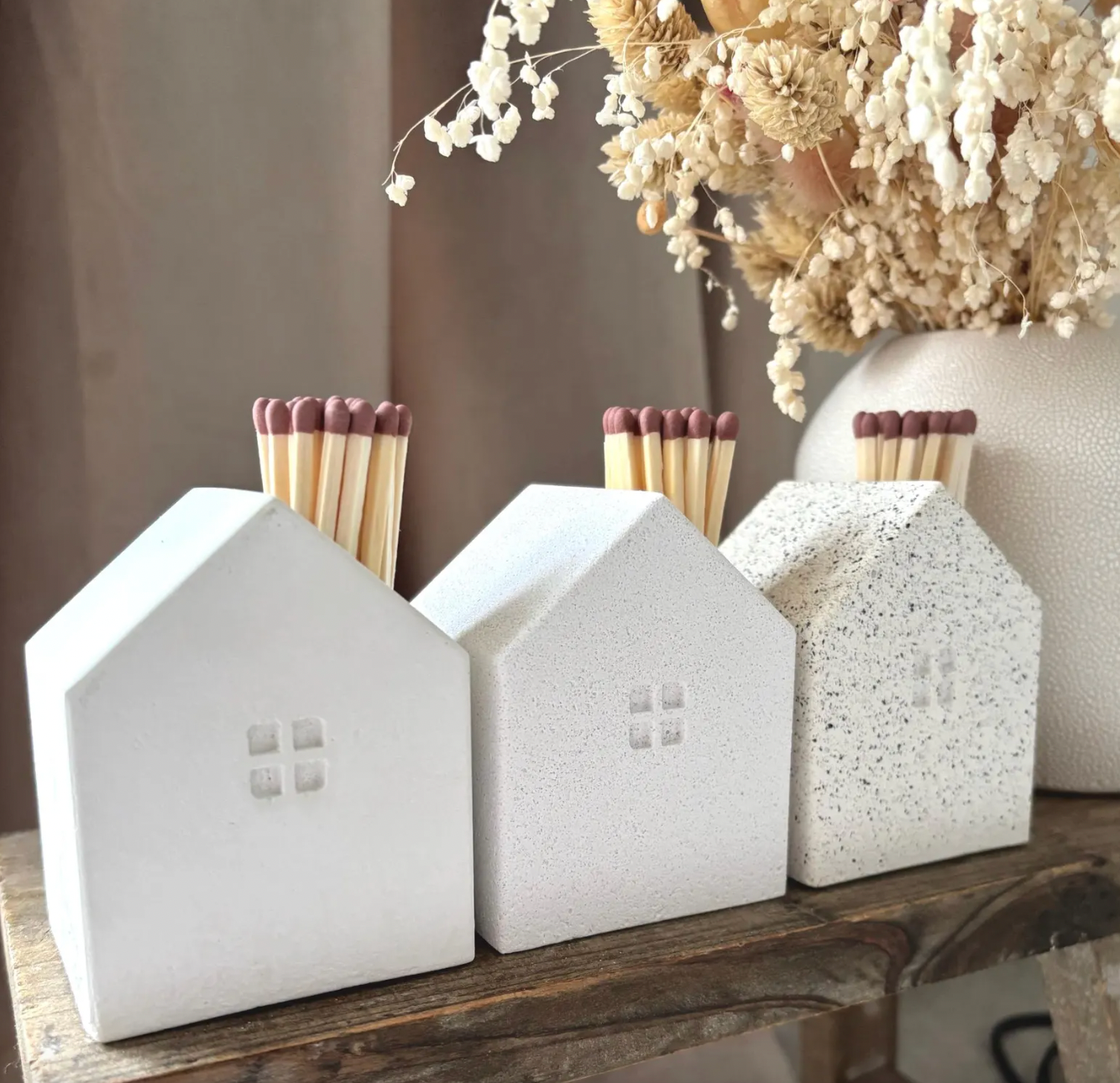 Concrete Matchstick Holder | House Shaped with Striking Pads: White Granite