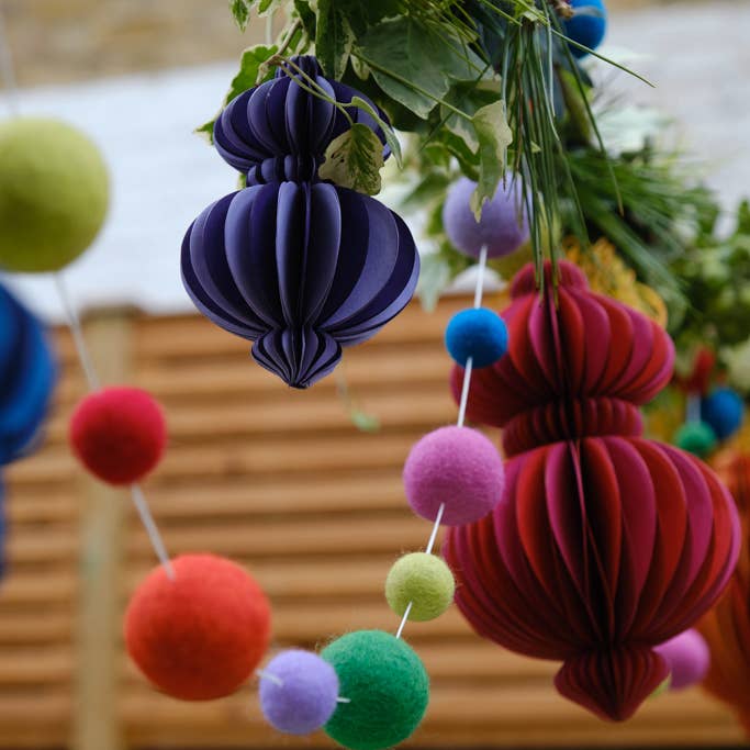 Indian Recycled Paper Fold-Away Bauble Decoration: Navy