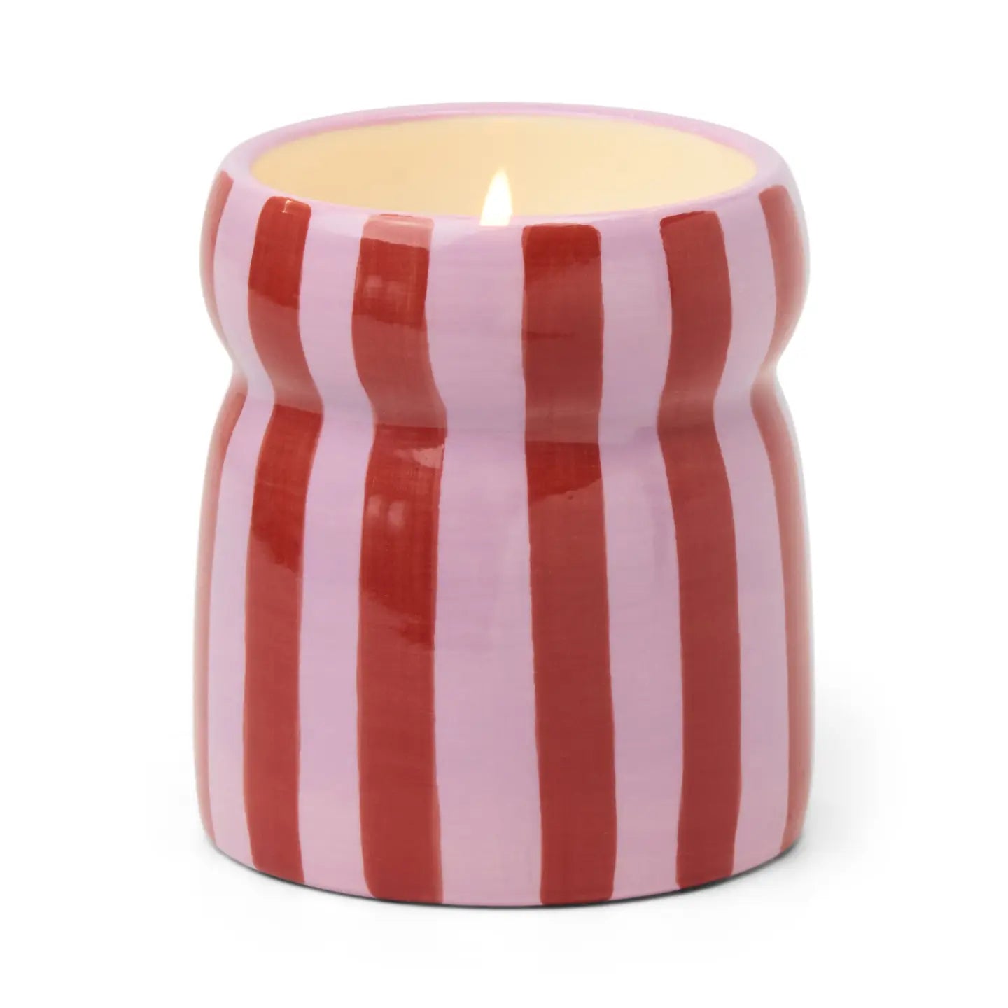 Red/Pink Striped Ceramic Candle - Pink Peppermint