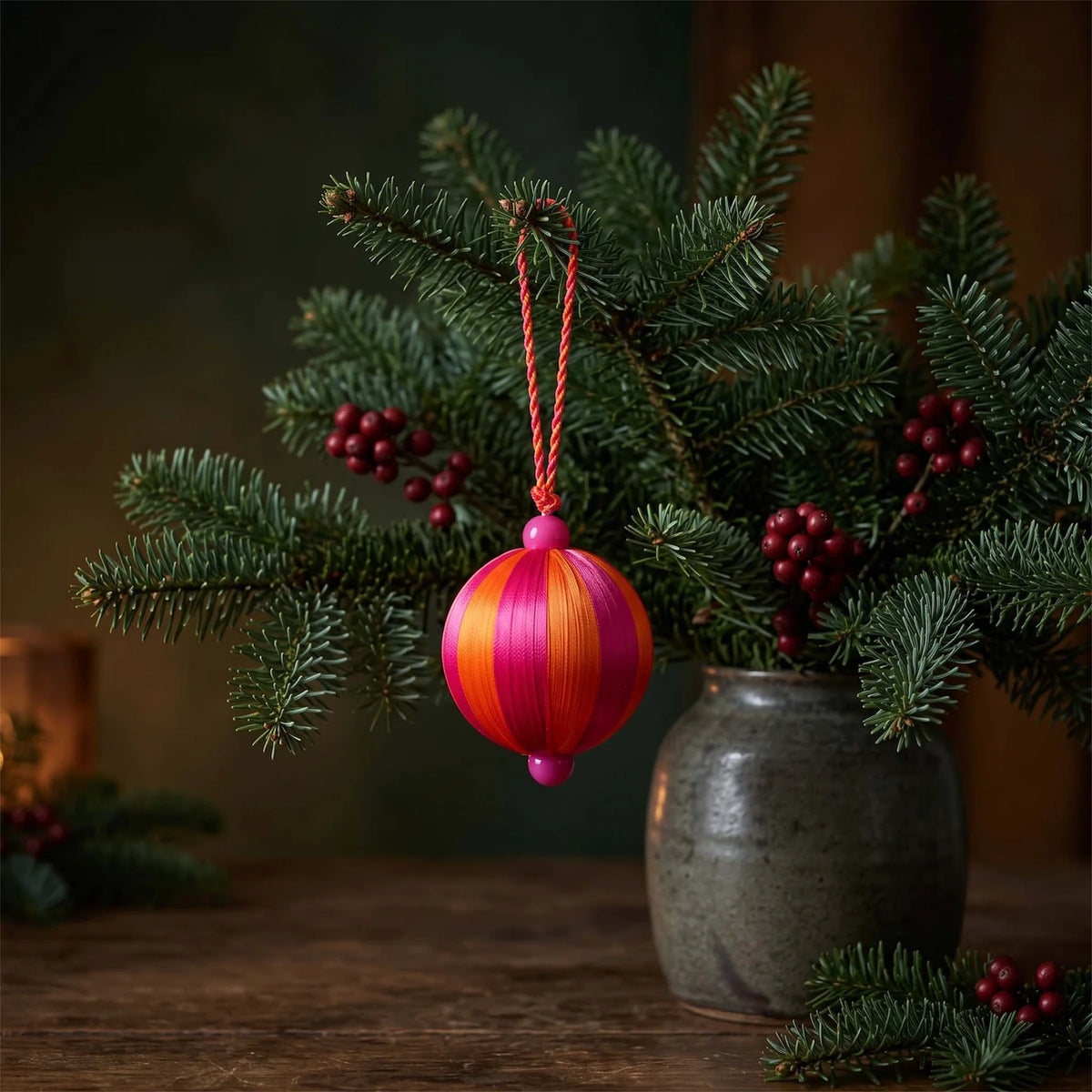 Orange & Pink Striped Bauble - Medium