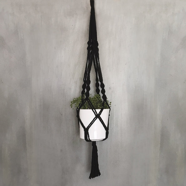 Black Macrame Holder with Pot