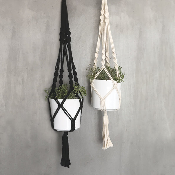 Black Macrame Holder with Pot
