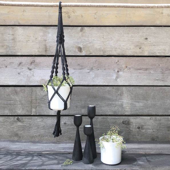 Black Macrame Holder with Pot