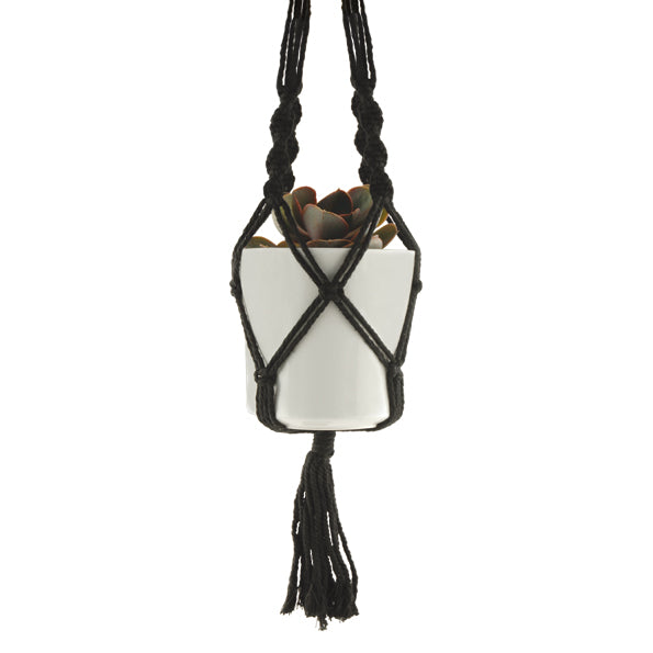 Black Macrame Holder with Pot