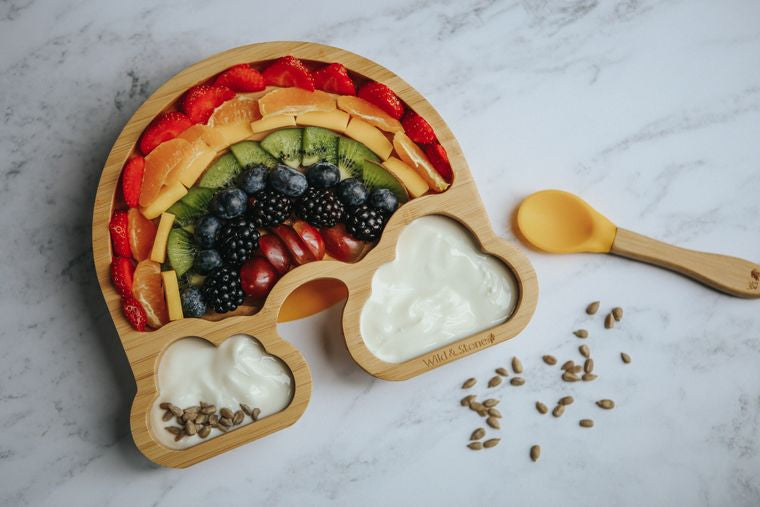 Baby Bamboo Weaning Plate - Our The Rainbow in Baby Pink