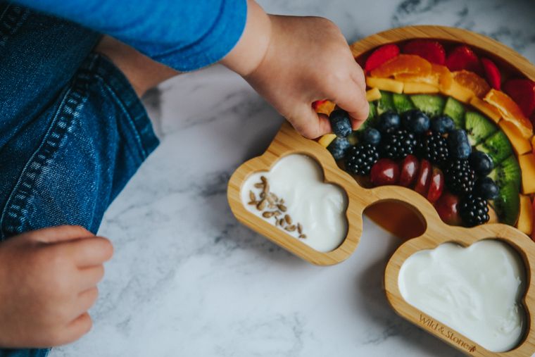 Baby Bamboo Weaning Plate - Our The Rainbow in Baby Pink